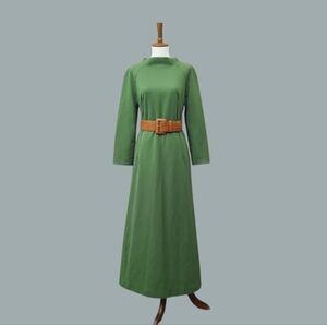 Vintage Handmade Maxi Dress Size Medium Green Long Sleeve Retro Mod Dress